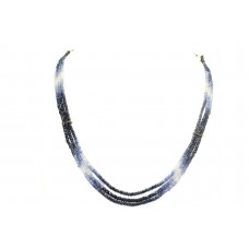 Blue Sapphire Oval Beads Stones NECKLACE 3 lines 131 Carats